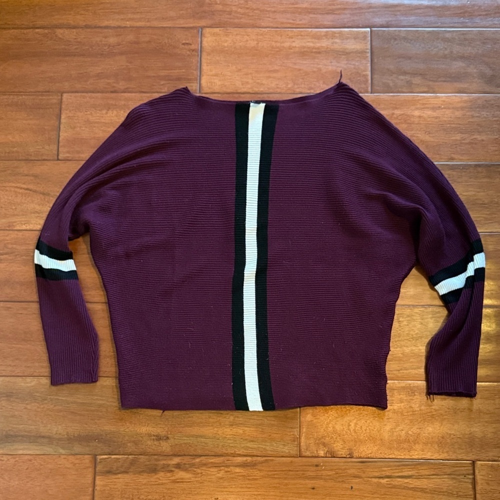 Haute Monde Maroon Dolam Sweater with Black & White Stripes Size S/M